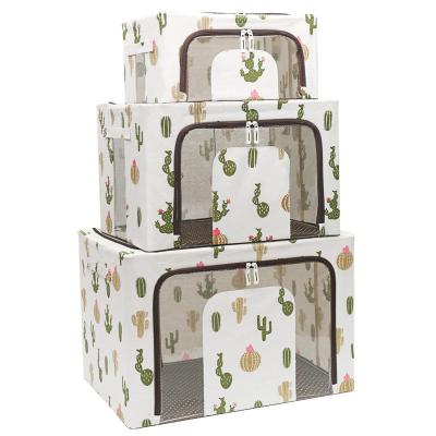 China Modern Household Cotton And Steel Frame Canvas Fabric Storage Box Organizing Large Folding Storage Box for sale