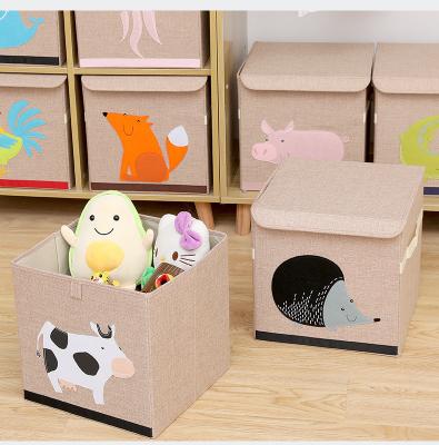 China Cartoon Folding Children's Price Toy Storage Cotton Linen Cloth Nice Storage Box Large Size Foldable Storage Box for sale