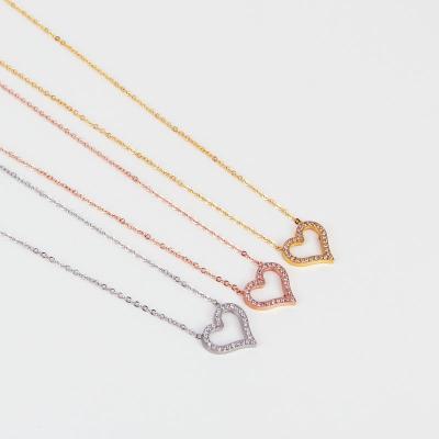 China Europe and America fashion heart-shaped new stainless steel silver hollow necklace women's simple necklace for sale