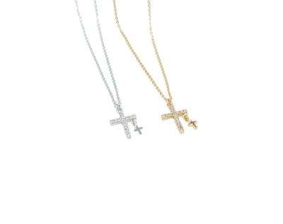 China FASHIONABLE Christian Rosary Catholic Beaded Chain Cross Double Layer Pendant Necklace for sale