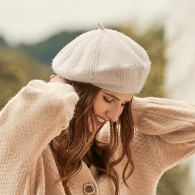 China Fashion To Keep Warm Painter Hat Autumn And Winter Solid Color Beret British Retro Shade Knitted Wool Hat Women for sale