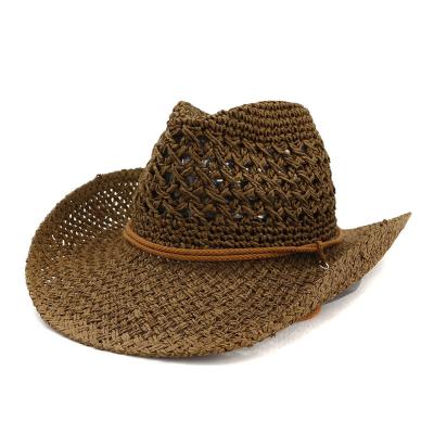 China Fashion To Keep Outdoor Cowboy Straw Hat Warm Wholesale Logo Band Western Cowboy Straw Hat Sunscreen for sale