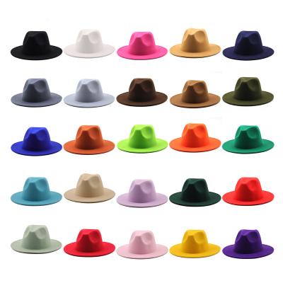 China Fashion To Keep Warm Jazz Hat Wool Felt Fedora Wide Brim Hat Solid Color Autumn Winter Men Bowler Fadora Hats For Women for sale