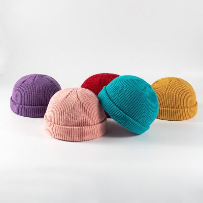 China Custom Knitted COMMON Winter Beanie Hats Girls Ladies Fashion Solid Color Woolen Knitted Cuff Beanie Hats for sale