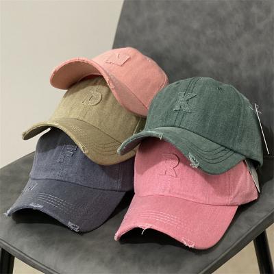 China Hot Sale COMMON Retro Distressed Distressed Worn Letter Embroidered Baseball Cap Solid Color Pink Baseball Cap for sale