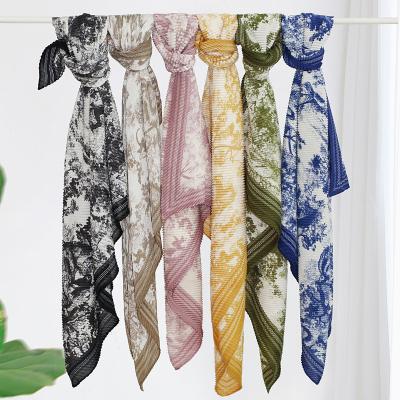 China Fashion to maintain hot new style multicolor crumple retro printing elegant square cotton scarf shawl for women for sale