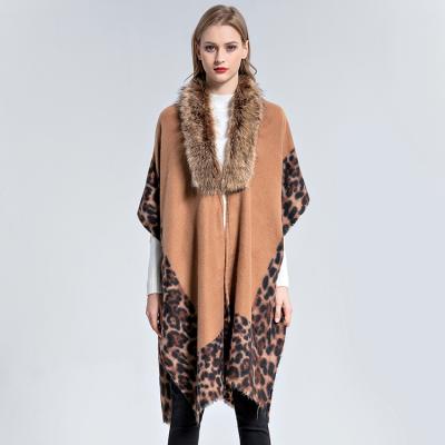 China Fashion To Carry On Design Winter Faux Fur Shawl Luxury Warm Luxury Velvet Poncho Coat Women Leopard Print Cut Out Cape for sale