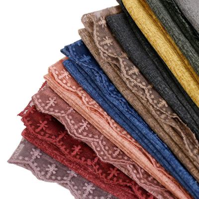 China Fashion To Keep Hot Wholesale Multicolor Pearl Lace Up Scarf 200*80cm Designer Cotton Pearl Lace Embroidered Scarf for sale