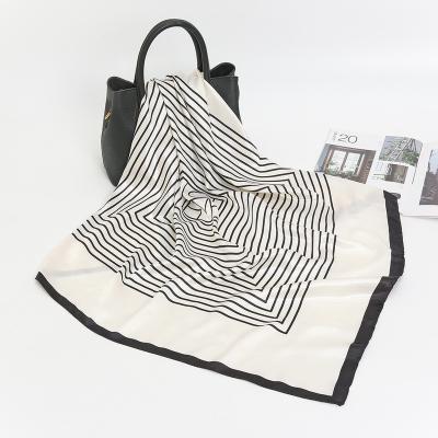 China New European Style American Black White Stripe Summer Sunscreen 90*90cm Square Silk Scarf For Women for sale