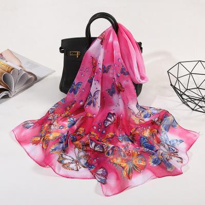 China Fashion To Keep Hot Korean Floral Chiffon Butterfly Chiffon Seaside Printing Silk Scarf for sale