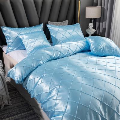 China Nondisposable Ice Hotel Family Satin Pillowcase and Silk Comforter Cover Lattice Full King Size Three-piece Bedding Set Twin Queen for sale