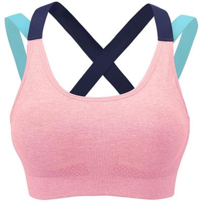 China Antibacterial Sports Bra For Women Criss Cross Strappy Sports Bras Medium Support Padded Back Yoga Bra With Removable Cups for sale