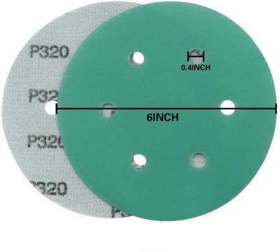 China Factory Price 150mm Aluminum Oxide 6inch Hook And Loop Pet Film Green Disc Polishing Sandpaper For Wood for sale