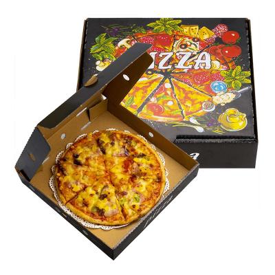 China Recyclable Food Grade Packaging Boxes Pizza Take Away Corrugated Paper Custom Pizza Packaging Box Black Pizza Boxes for sale