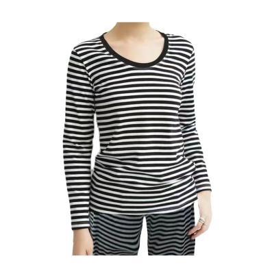 China Ladies Comfortable Customized Comfortable Pajamas Round Neck Shirt Long Sleeve Striped Bottom Suit for sale