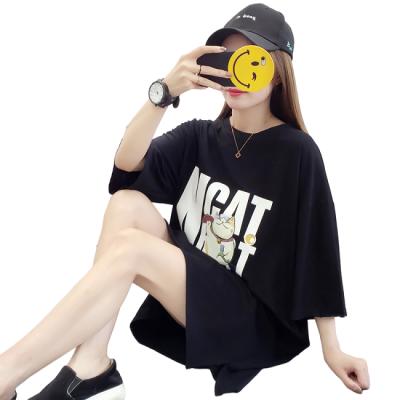 China Breathable Oversized Medium Length Print Crew Neck Loose T-Shirt for sale