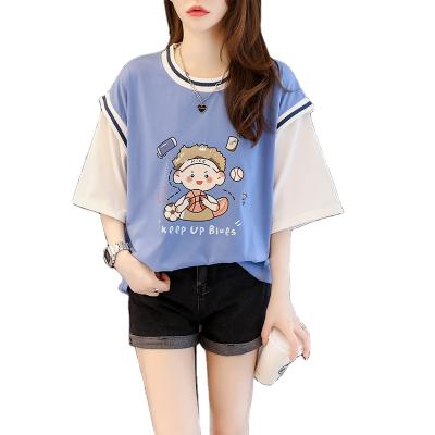 China Anti-pilling New Fashion Women's Summer Cartoon Print Short Sleeve T-shirt Color Splicing Half Sleeve T-shirt for sale