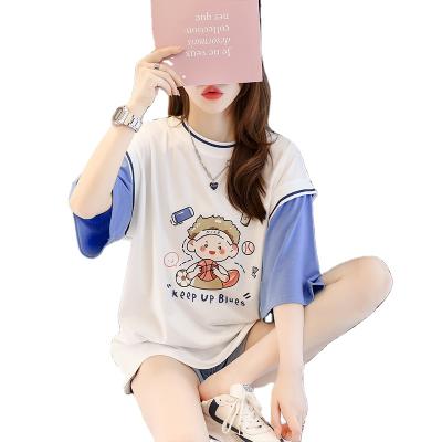 China Anti-pilling New Summer Shirt Women Fashion Oversized Print Cartoon Short Sleeve T-shirt Leisure Basketball Sports Half Color Splicing for sale