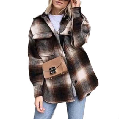 China 2021 QUICK DRY Long Sleeve Vintage Plaid Flannel Wool Shirt Jacket For Women for sale