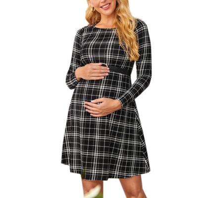 China Radiation Protection 2021 Women Long Sleeve Plaid A Line Photo Shoot Formal Maternity Dress for sale