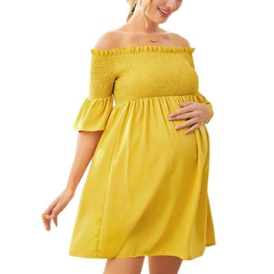 China Sexy Radiation Protection Off The Shoulder Frill Trim Dress Womens Maternity Dresses For Photography for sale