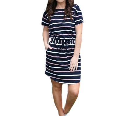 China Radiation Safety Navy Blush and White Stripe T-Shirt Maternity Dress for sale