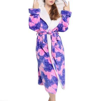 China Designer Breathable Feather Pajama Luxury Terry Winter Pajamas of Unicorn Print Long Kimono Hooded for sale