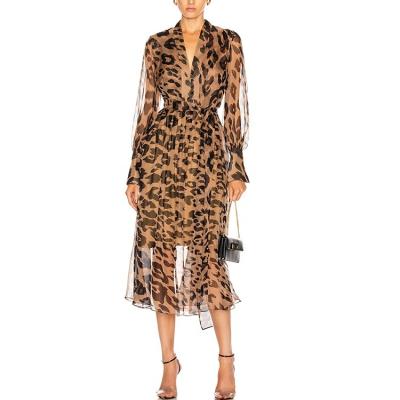 China 2021 new arrival anti-static v-neck leopard print transparent chiffon casual dress for sale