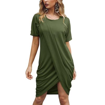 China Sale Women's Fashion Antistatic Bamboo Mini Casual Irregular Overlap Design Dress for sale