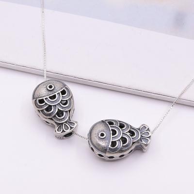 China 925 sterling silver wholesale 925 sterling silver accessory hollow pendant in fish shape for jewelry making for sale