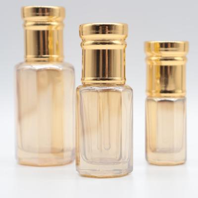 China Personal Care New Design 3ML 6ML 12ML Fancy Gold Octagon Roll On Glass Essential Oil Bottle Attar Oud Oil Glass Bottles for sale