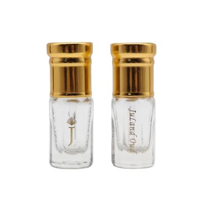 China Factory Customized 3ML Gold Fancy Essence Glass Bottle Glass Perfume Oud Oil Bottle Arabian Arabic Oud Bottle for sale