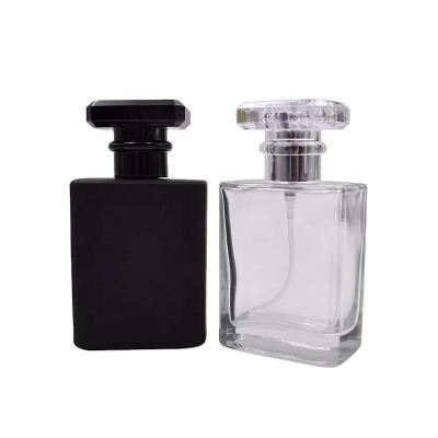 China Personal Care 50ml Hot Selling Clear Black Glass Perfume Bottle Personal Refillable Spray Perfume Bottle for sale