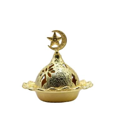 China Arabic Incense Hot Selling Ramadan Metal Censer Holder Wooden Fragrance Burner Gold Holder for sale