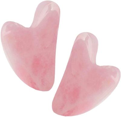 China Portable Hot Sales Gua Sha Board Rose Quartz Jade Stone Scraping Massage Tool Heart Shaped Guasha Tip for sale