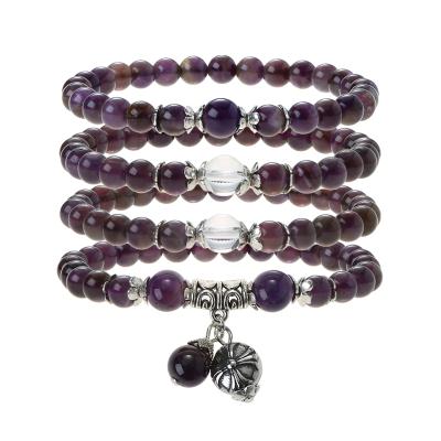 China 2020 Flower Natural Gemstone Wholesale Charm Bracelet Natural Amethyst Bead Stone Crystal Bracelet for sale