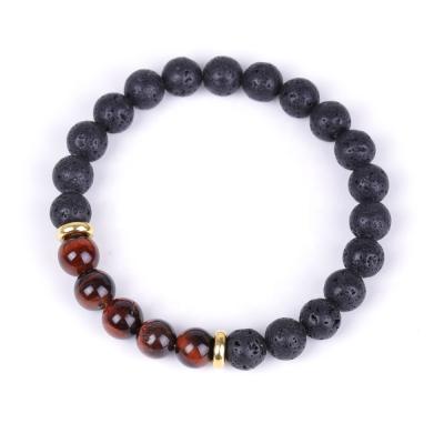 China Natural Black TRENDY Lava Gold Charm Diffuser Crystal Quartz Stone Elastic Bracelet Healing Bracelet for sale