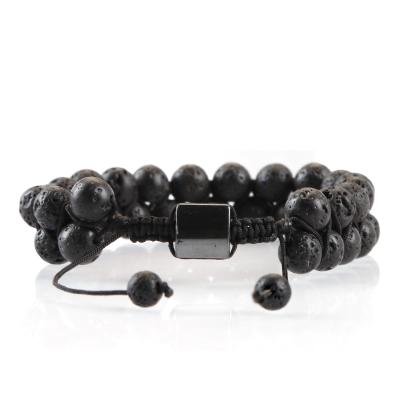 China Double Layer Environmental Friendly Natural Gemstone Woven Black Bracelet for sale