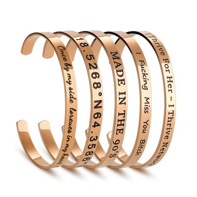 China 2020 Stainless Steel Portable Bracelet Rose Gold Plated Mens Womens Custom C Shape Engraved Bracelets Bangles for sale