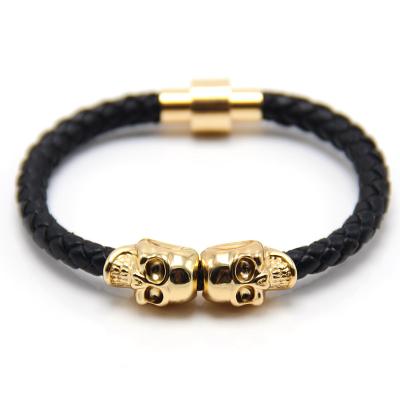 China High quality new design fashion PU bracelet female ghost fashion American punk style skull bracelet high quality natural leather wholesale head for sale