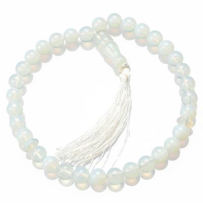 China Gemstone Women's Yoga Bracelet, Mala Prayer Beads Bracelet, 8mm White Jade Bead Bracelet with Tassel for sale