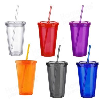 China Viable BPA Free Plastic Coffee Cup Tumbler Lids and Clear Reusable Plastic Water Bottle Tumbler Straws Cups for sale