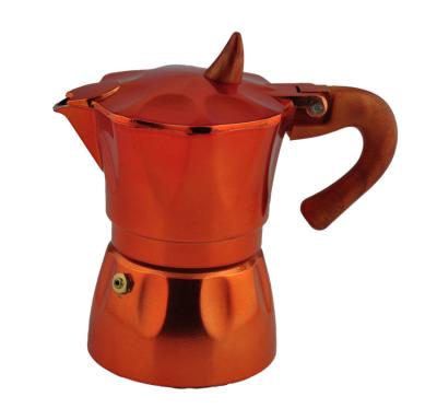 China Hot-selling Sustainable 3/6 Cup Coffee Maker Aluminum Moka Pot With Wooden Handle for sale