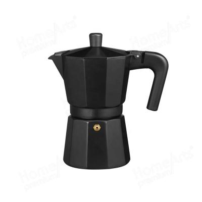 China WITH LID Amazon Hot Sale 3/6 Cup Matte Black Espresso Stove Portable Aluminum Top Moka Pot For Coffee for sale