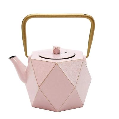 China 2022 New Design Sustainable Diamond Tea Kettle 0.8L Chinese Enamel Japanese Cast Iron Teapot With Stainless Steel Infuser for sale