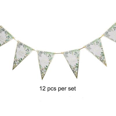 China Muslim Green Islamic Eid Mubarak Party Decoration Bunting Flag Pennant For Party Decorations Foil Banner Gold Stamping Foil for sale