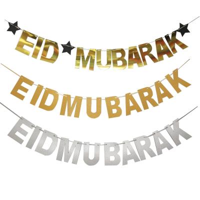 China Black Bunting Eid Mubarak Paper Banner Islamic Party Flag Party Decorations Muslim Star Party Decorations Pennant for sale