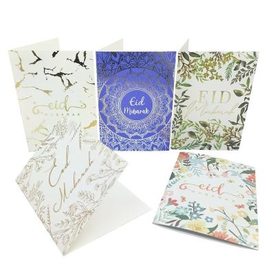 China Europe Gold Stamping Foil Wrap Stickers Festival Gift Voucher Muslim Eid Mubarak Greeting Card For Islamic Party Decoration for sale