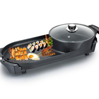 China Household high quality multifunctional electric grill and hot pot with divider 2 in 1 square electric grill with hot pot for sale