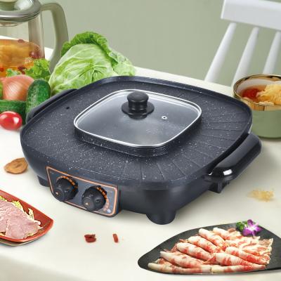 China Commercial Hot Selling Table BBQ Electric Grill Pan Stone Bbq Grill with Aluminum Korean Hotpot 2 in 1 Square for sale